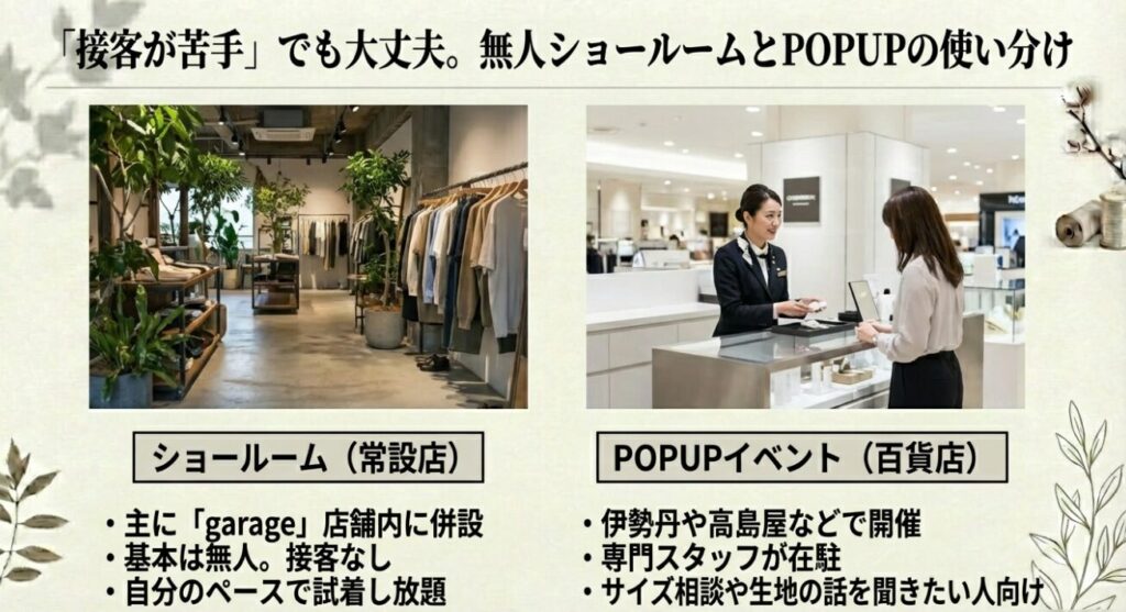 接客なしの無人ショールームと百貨店POPUPイベントの特徴比較