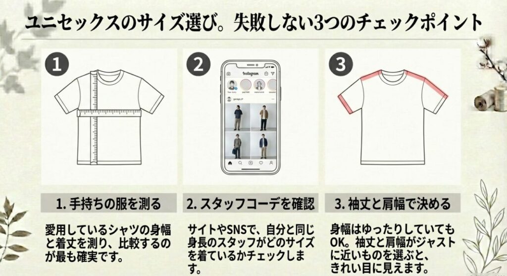 手持ちの服との比較や袖丈など、失敗しないHUISのサイズ選び3つのポイント