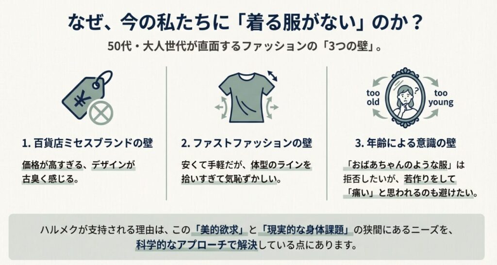 50代・大人世代が直面する服選びの悩みとハルメクが支持される理由