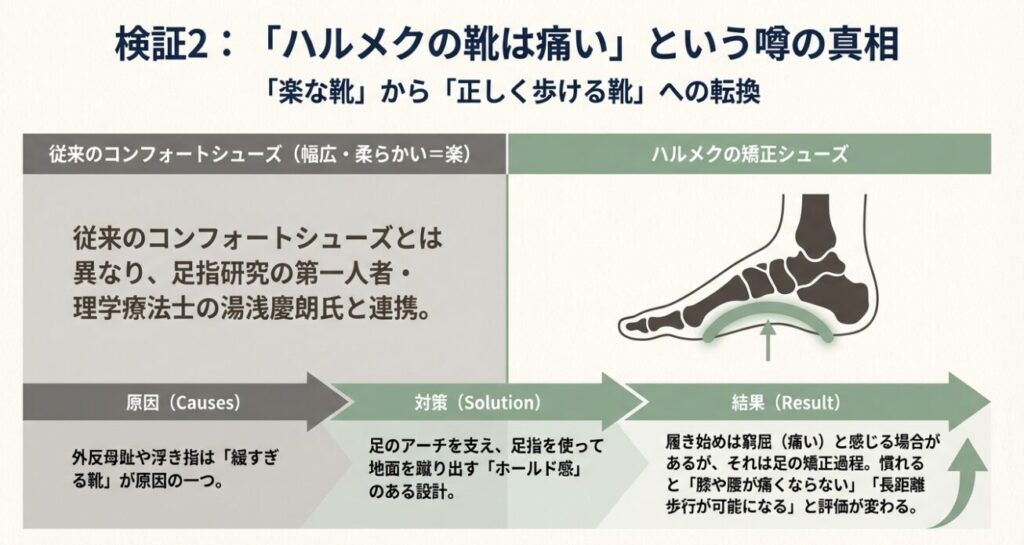 ハルメクの靴の構造・足のアーチを支え外反母趾対策になる仕組み