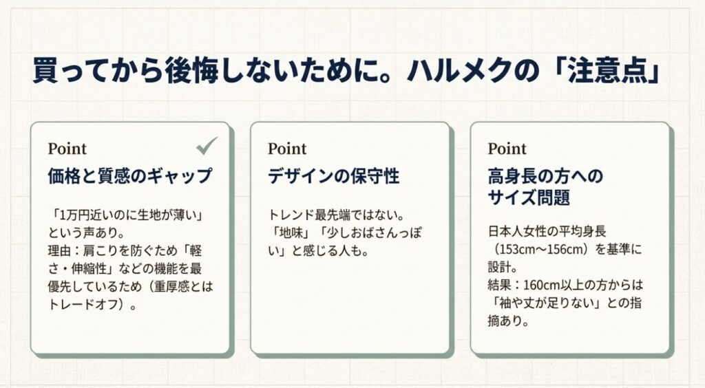 ハルメクの服のデメリット・価格と質感のギャップや高身長の方のサイズ問題
