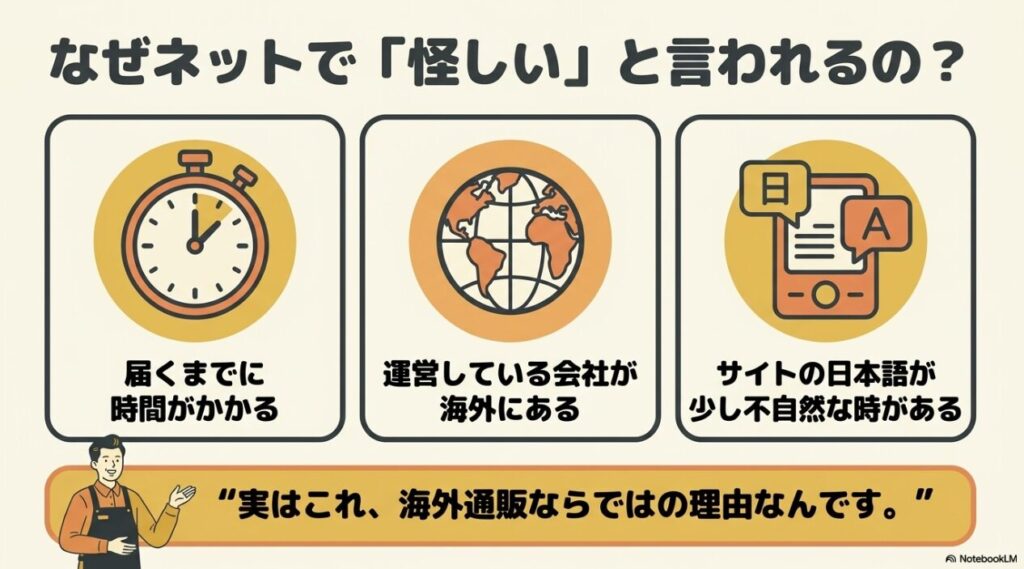 配送時間や海外運営など不安に感じやすいポイントの解説