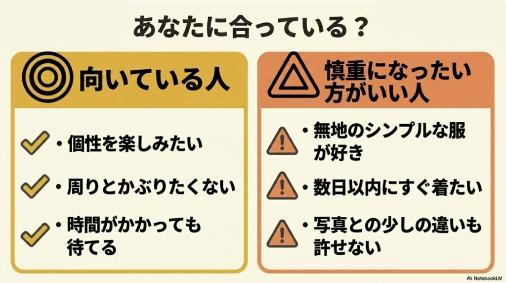 個性を楽しむ人とシンプルを求める人の向き不向きの整理Karakubuyが向いている人・向いていない人