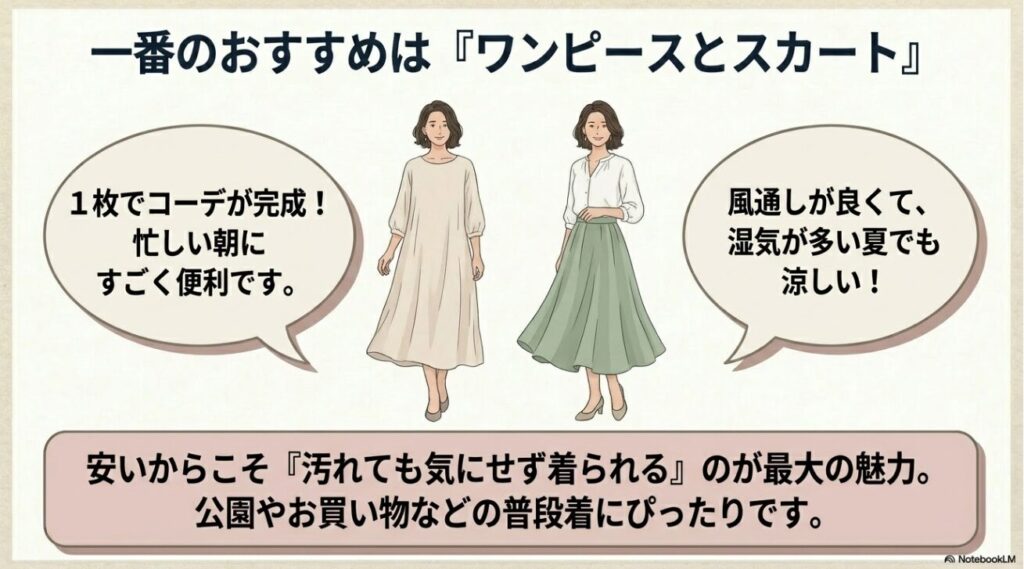 涼しくて汚れても気にならない普段着に最適な人気アイテム