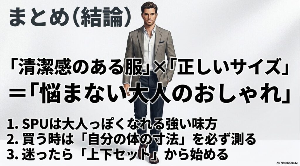 清潔感と正しいサイズ感で完成するSPUの活用法まとめ