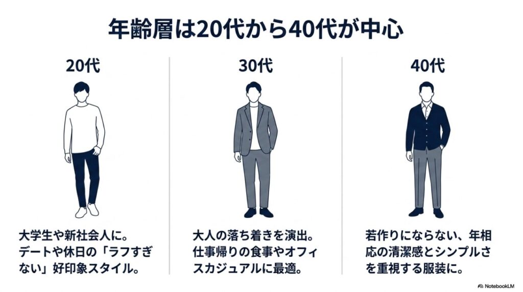 年代別に合わせたラフすぎない好印象スタイルと大人の落ち着いた着こなし