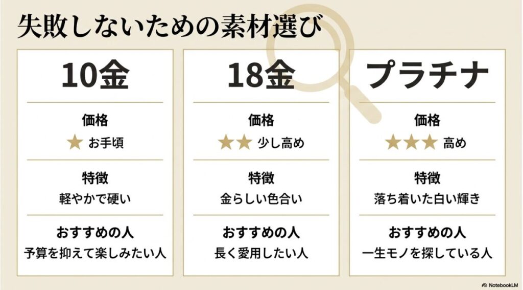 10金や18金およびプラチナの特徴とおすすめの人