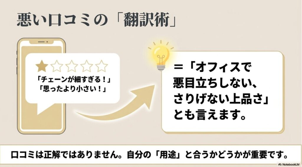 チェーンが細いや小さいという感想をさりげない上品さと捉える視点