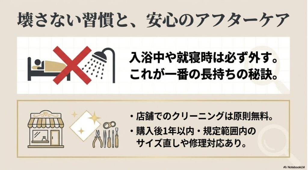 入浴や就寝時の取り外し推奨と修理サポートについて