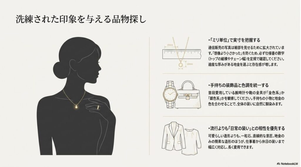 ミリ単位の実寸確認や手持ちの小物と色を合わせる具体的な工夫