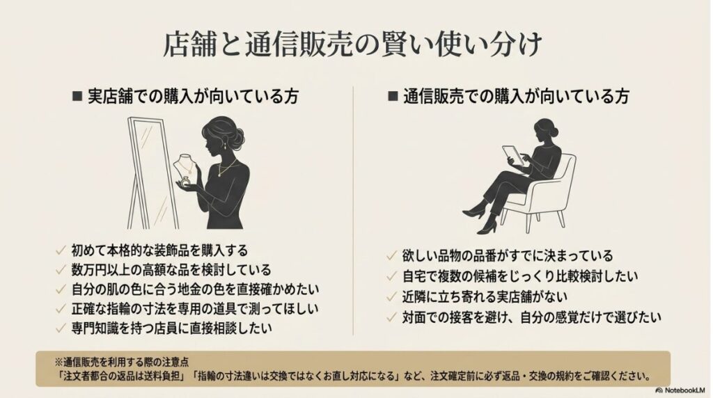試着重視の実店舗購入とじっくり比較できる通販の向いている人の特徴