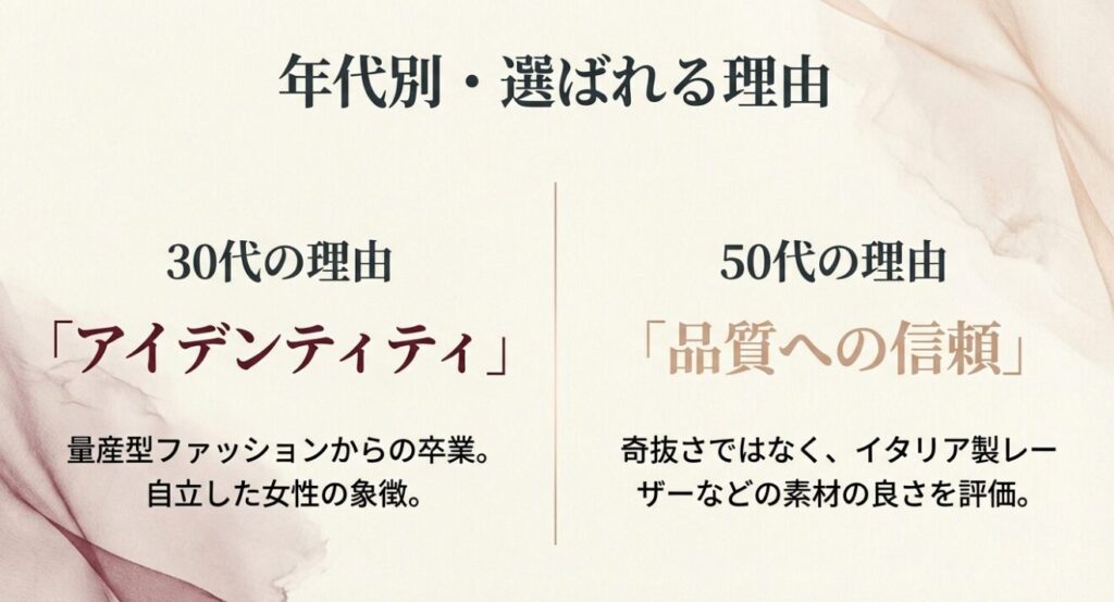 30代の「アイデンティティ」と50代の「品質への信頼」という選定理由