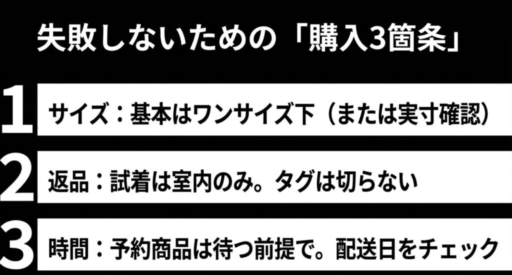 サイズ・返品・納期について失敗しないための重要ポイントまとめ