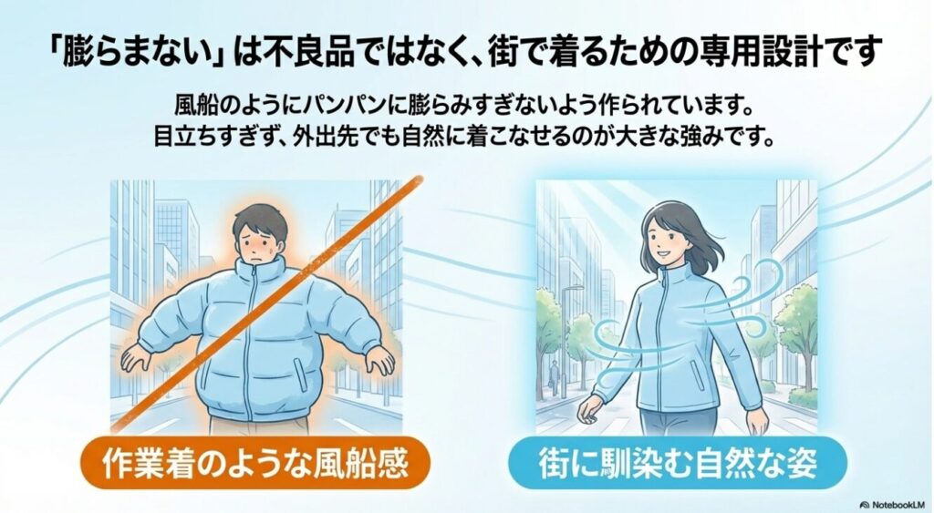 風船のように膨らみすぎないよう作られた街使い用の空調服