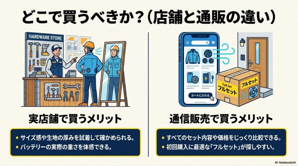 試着可能な店舗とフルセットを探しやすいネット通販の違い