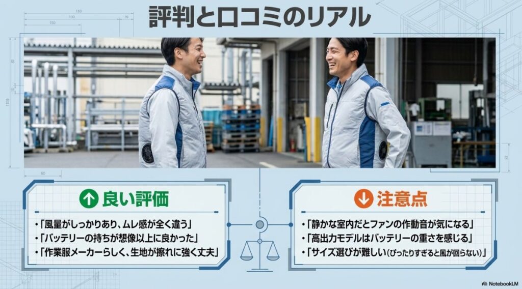 ファンの音やバッテリーの重さの注意点と適度なゆとりの必要性