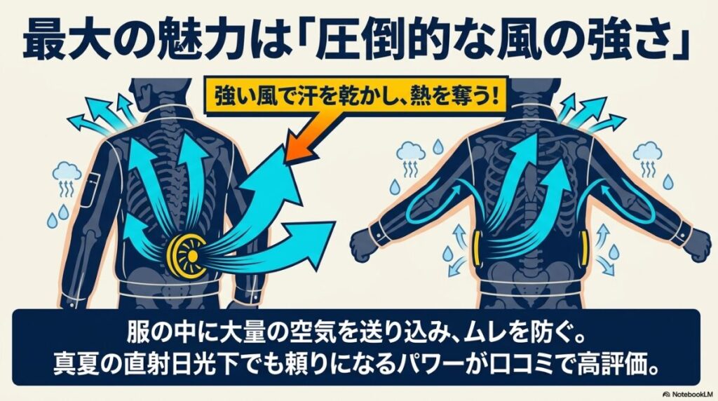 強い風で汗を気化させて熱を奪う冷却の仕組み