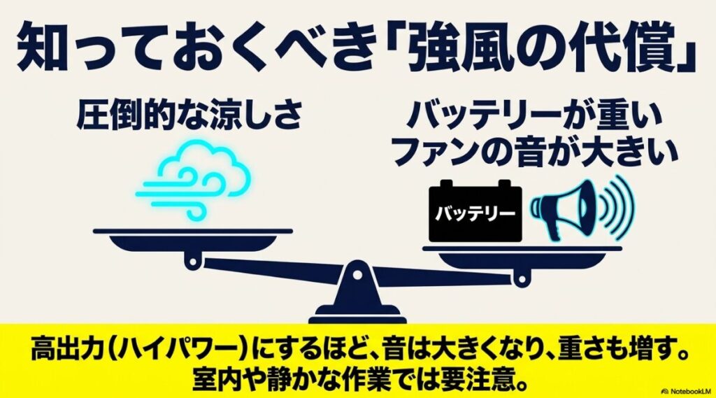 バッテリーの重さやファンの稼働音といったハイパワーの代償