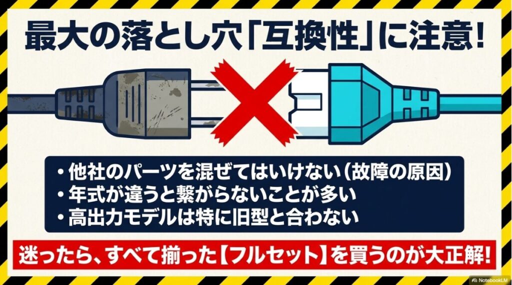 他社パーツの混用や年式の違いによる接続トラブルを防ぐ方法