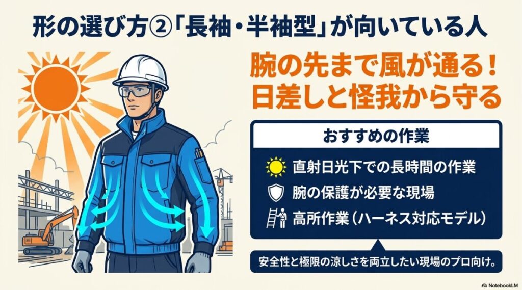 高所作業や日差しが強い現場で活躍する袖ありモデルの特徴