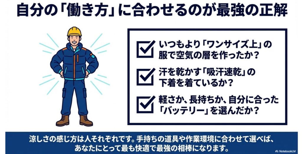 サイズ選び・下着・バッテリー選択の最終確認チェックリスト