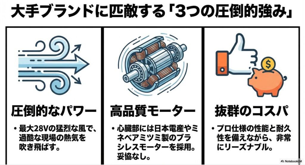 圧倒的なパワーと高品質モーターおよび抜群のコストパフォーマンス
