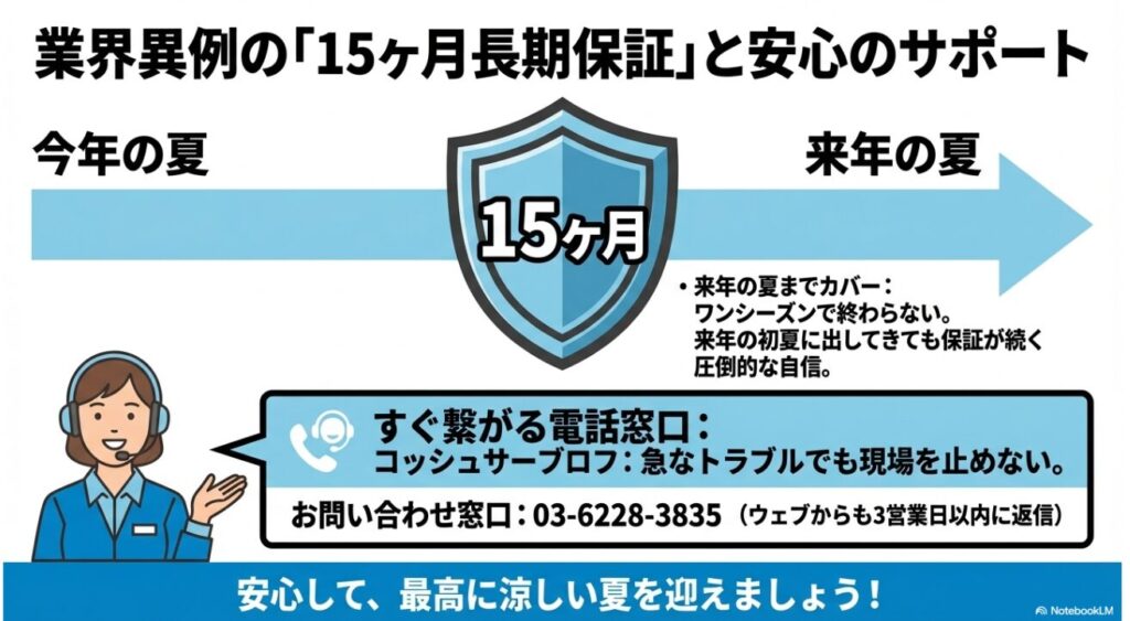 来年の夏までカバーする15ヶ月保証とすぐ繋がる電話サポート
