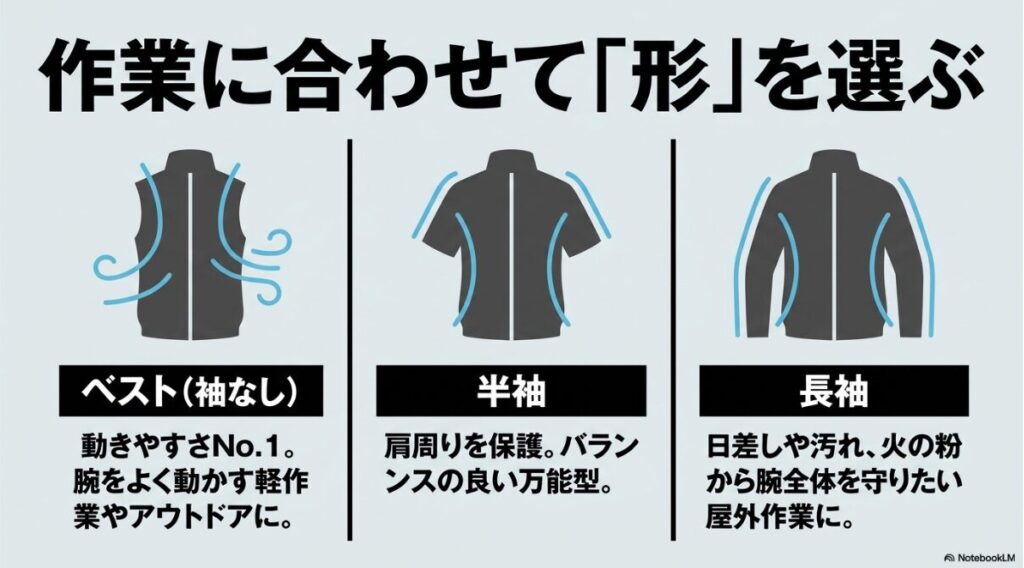 ベスト型や半袖や長袖など用途別の空調服のメリット