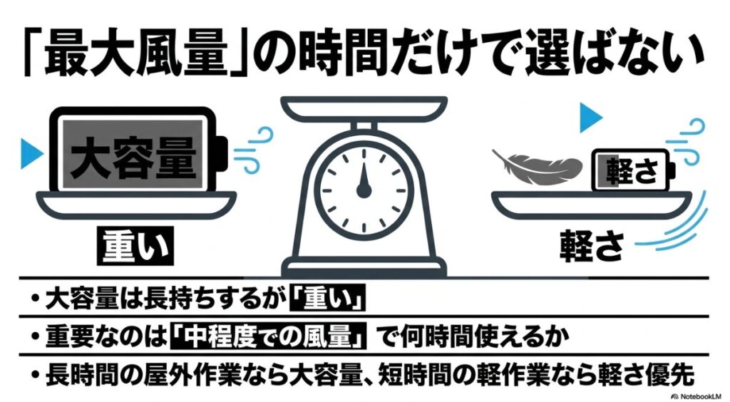 作業時間と軽さを基準にした最適なバッテリーの選び方