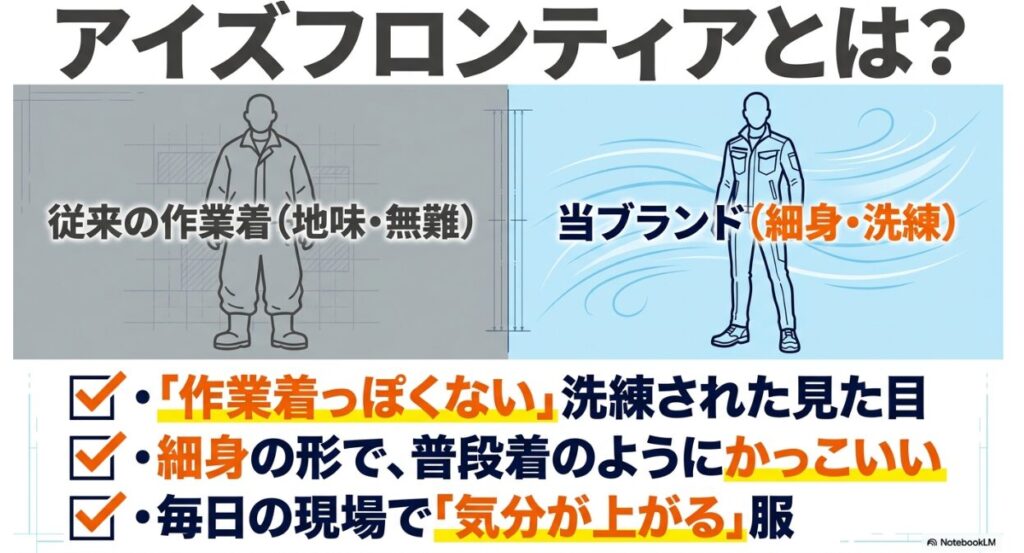 細身で洗練されたワークウェアの特徴