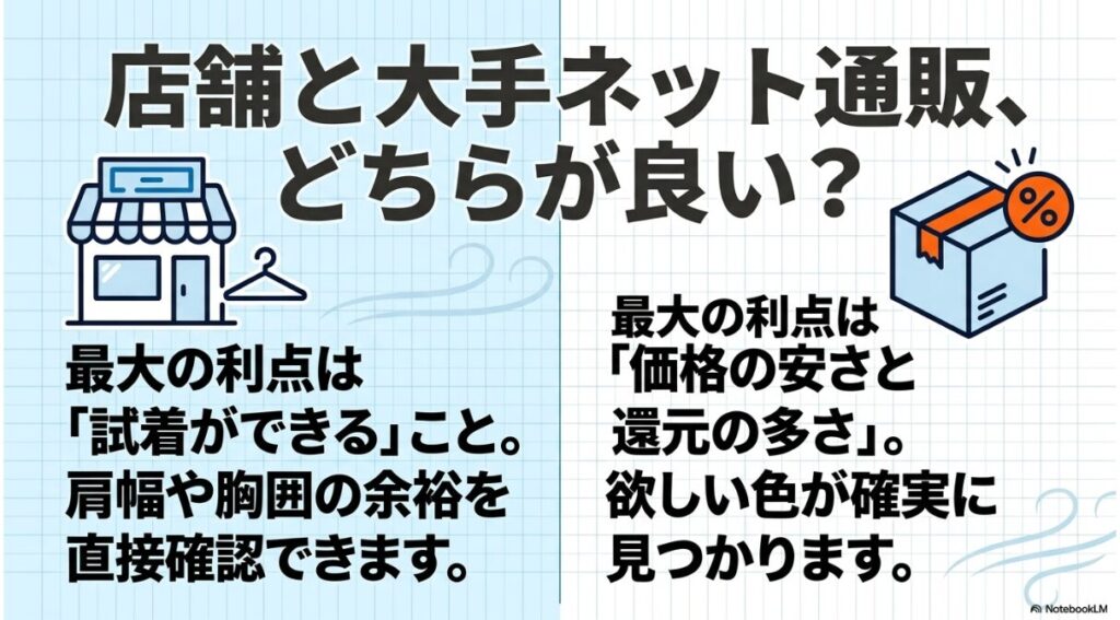 試着の可否や価格面におけるそれぞれの強み