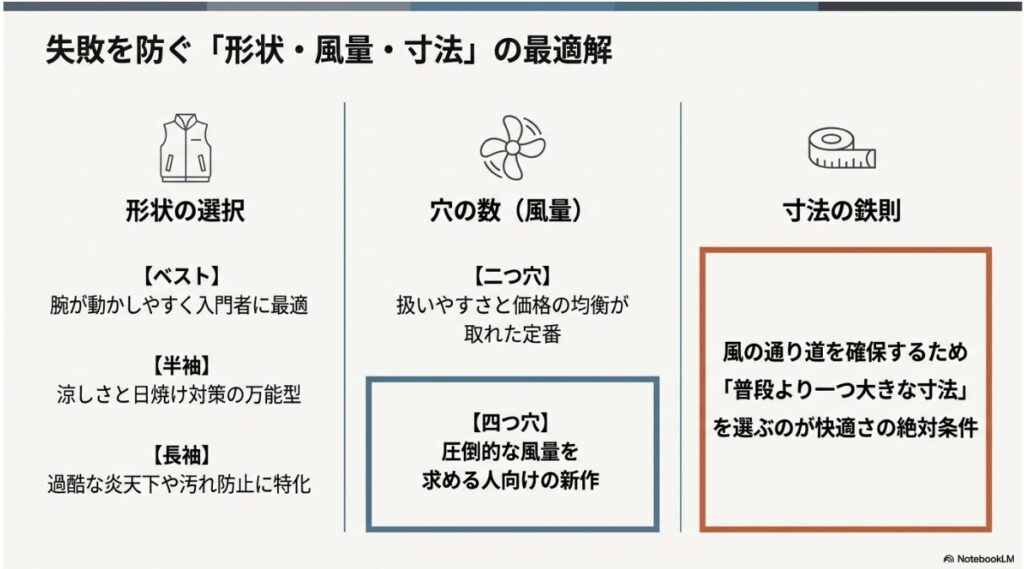 自分の用途に合わせたベストや長袖の選び方とサイズ確認の鉄則