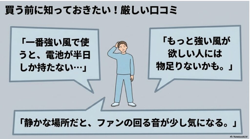強い風量を求める人には物足りない可能性がある実際のマイナス評価