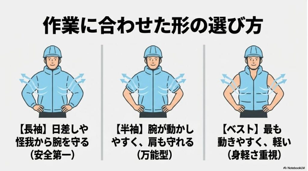 長袖・半袖・ベストそれぞれの特徴と動きやすさの比較
