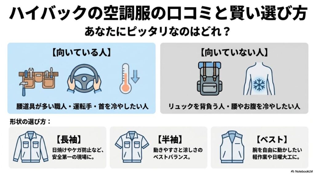 職種や作業内容に応じた最適な空調服スタイルの比較