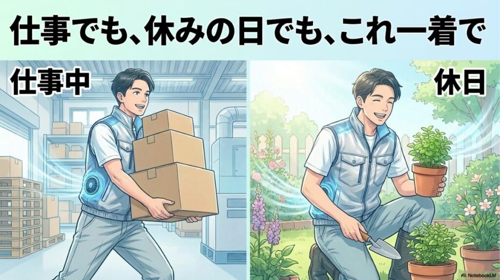 業務中からプライベートまで幅広く活躍する空調服