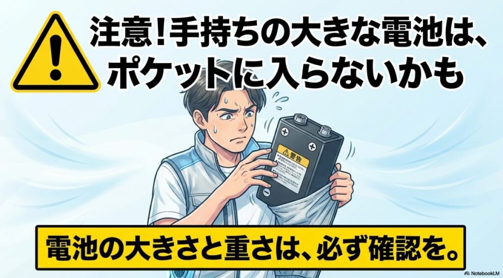 空調服のポケットサイズと電池の大きさが合わないリスク