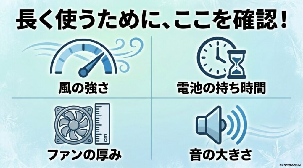 風の強さや電池の持ち時間などデバイス選びの基準