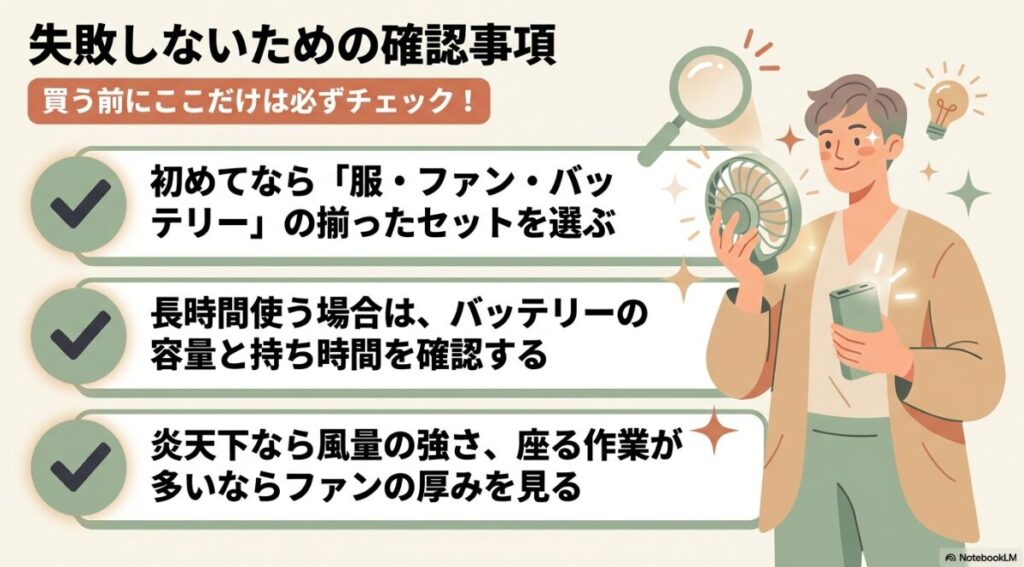 セット内容やバッテリー容量など購入前にチェックすべき項目