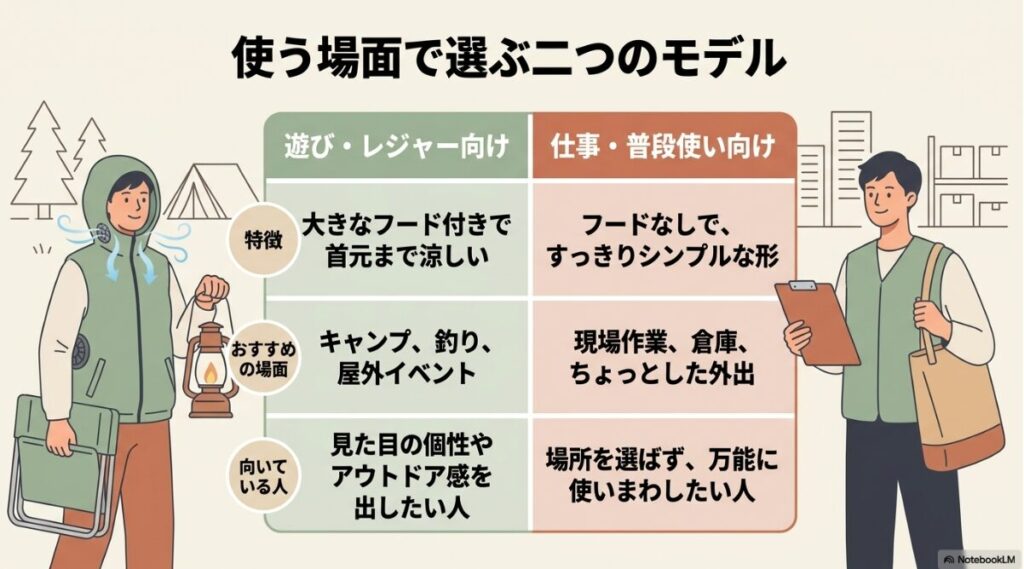 レジャー向けと仕事向けの空調服モデルの違いと選び方