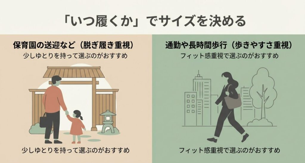 保育園の送迎や通勤などシーン別のサイズ選びの目安
