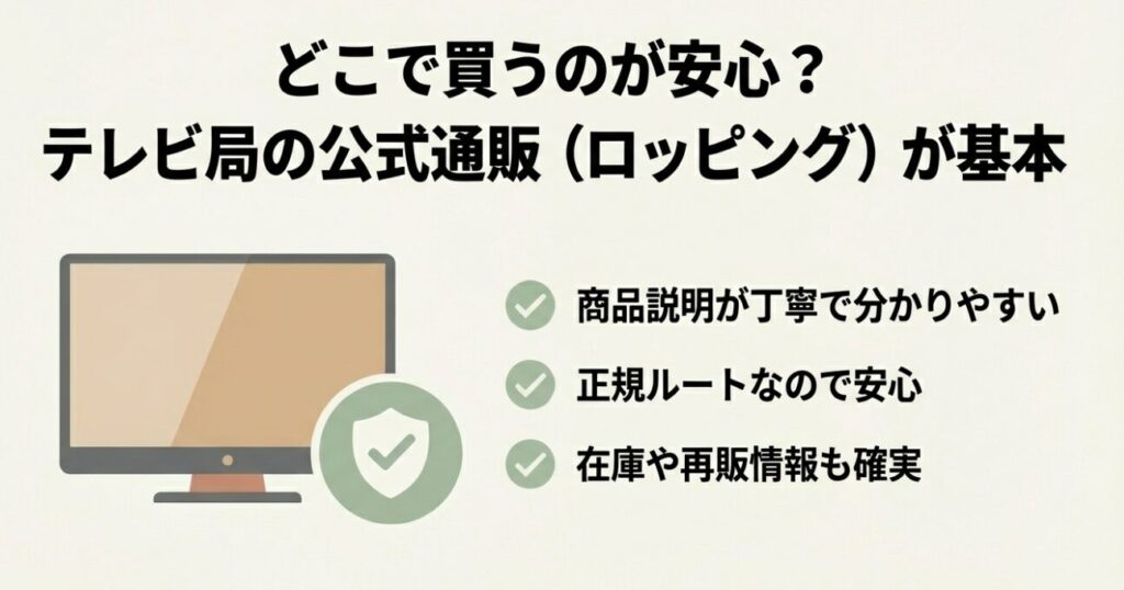 テレビ局公式通販ロッピングでの購入を推奨する案内