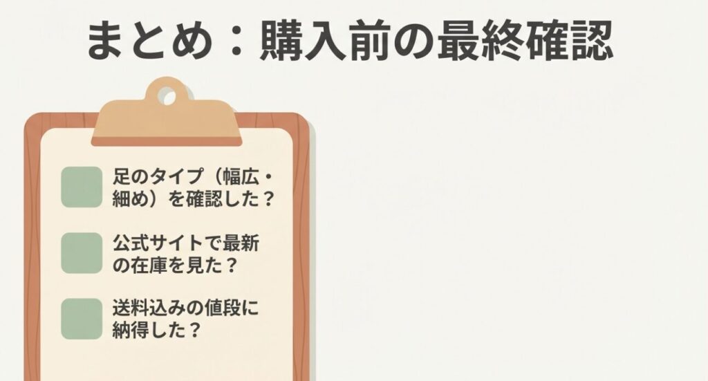 足のタイプや在庫、送料の確認など購入前のチェックリスト