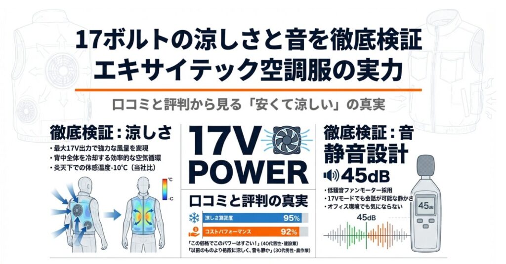 17Vの涼しさと静音性を検証したエキサイテック空調服のアイキャッチ