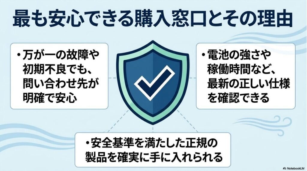 万が一の故障対応や最新仕様の確認ができる公式ショップの強み