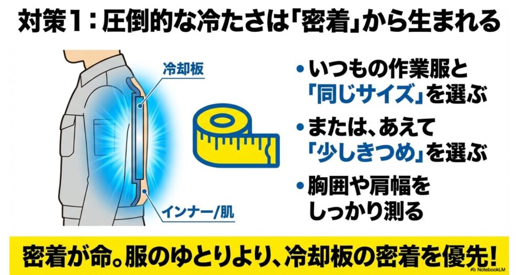 冷却板を肌に密着させるための正しいサイズ選びのポイント