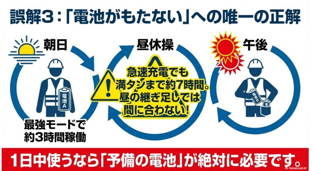 冷蔵服を1日中使うためには予備バッテリーが必要不可欠な理由