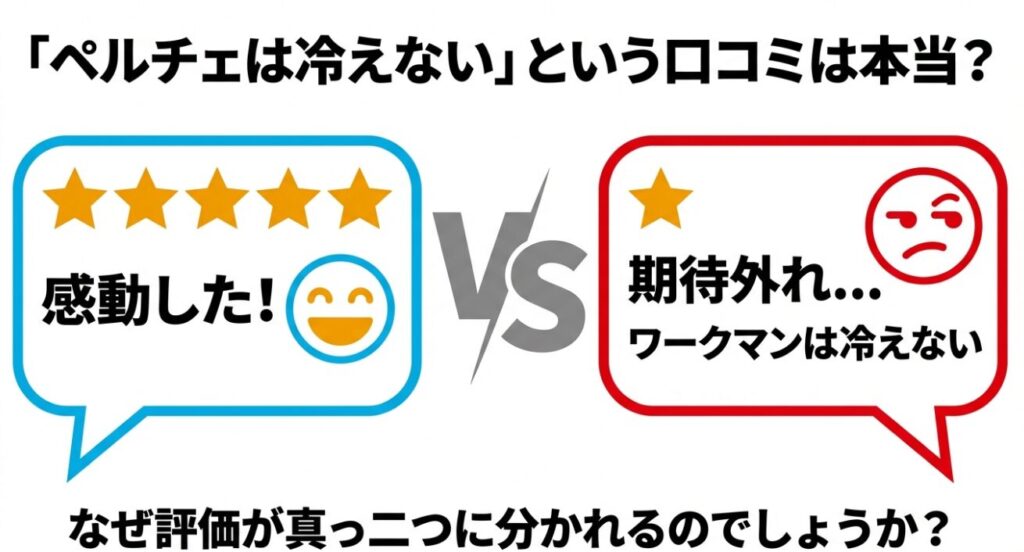 ペルチェベストの口コミ評価の対立図