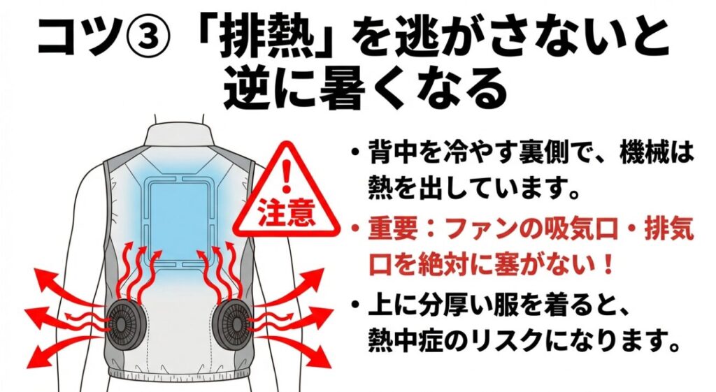 排熱ファンの吸排気口に関する注意点