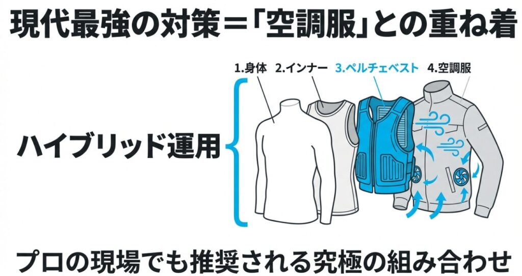 空調服とペルチェベストの重ね着順